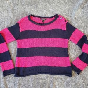 Lauren Ralph Lauren Vibrant Pink and Black Striped Knitted Sweater Size M